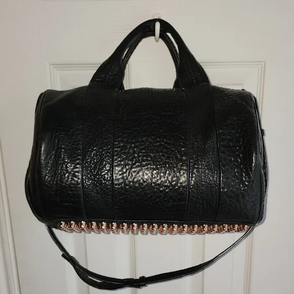 Alexander Wang Textured Black Shoulder Bag with Rose Gold Accents